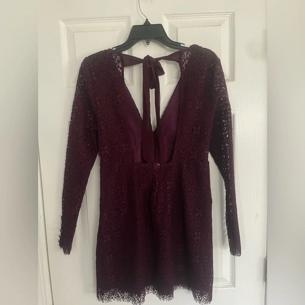 Free People Honey Honey Lace Long Sleeve Mini Dress in Potent Purple - Picture 5 of 5